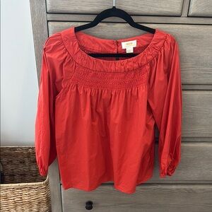 Maeve Red Puff Sleeve Smocked Blouse
